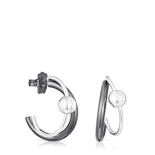 Silver and dark silver Plump Double hoop earrings | TOUS