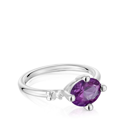 Bague en argent et saphir lilas créé en laboratoire petite TOUS Color Lab