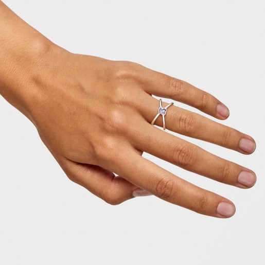 טבעת Icon Color LGG קטנה מכסף בשילוב אבן ספינל מעבדה כחולה