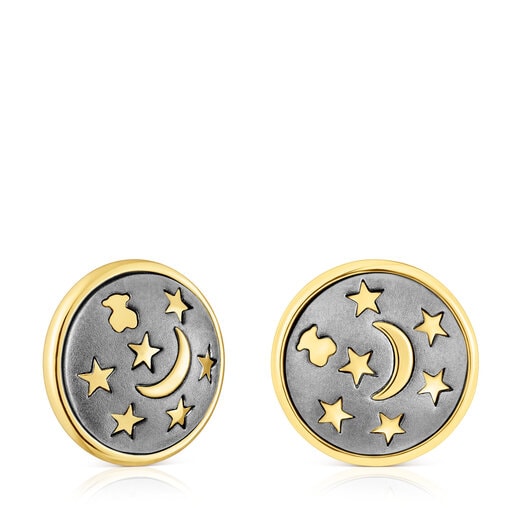 Pendientes con baño de oro 18 kt sobre plata y dark silver Twiling