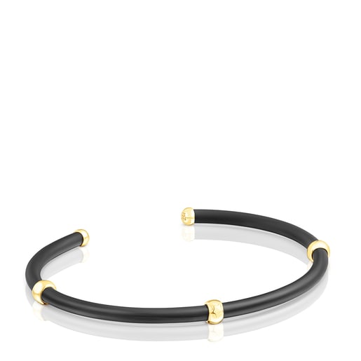 Pulsera de de color negro bolas plata vermeil St. Tropez Caucho | TOUS