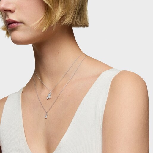 Collar corto oso de oro blanco con diamantes 16 mm Icon Gems