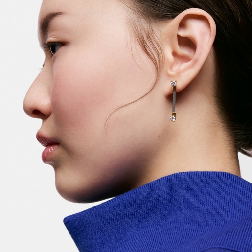 أقراط طويلة من الصُلب والذهب عيار 14 قيراطًا والماس المُصنع في المختبر من تشكيلة TOUS Mesh LGD