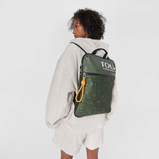Flat khaki-colored nylon Kaos Mini Evolution Backpack | TOUS