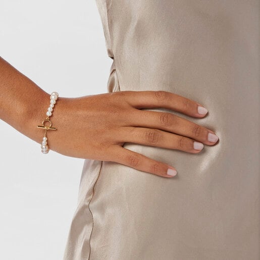 Cultured pearl Lure Bracelet with silver vermeil