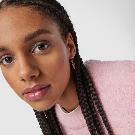 Aretes Fragile Nature hoja con baño de oro 18 kt sobre plata