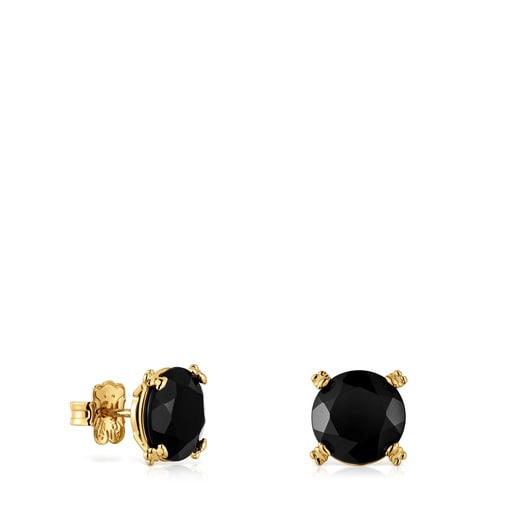 Earrings with 18kt gold plating over silver and onyx Cachito Mío