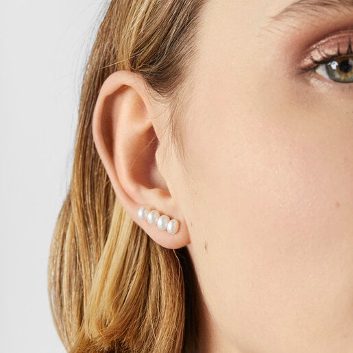 עגילי פנינים סטרייט בשילוב כסף סטרלינג