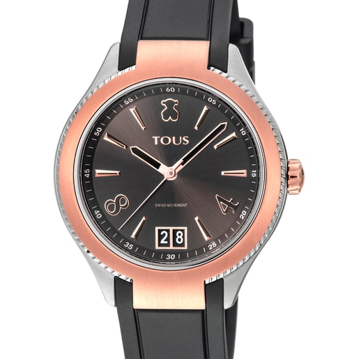 Two-tone Steel/Rose IP ST Watch with black leather strap