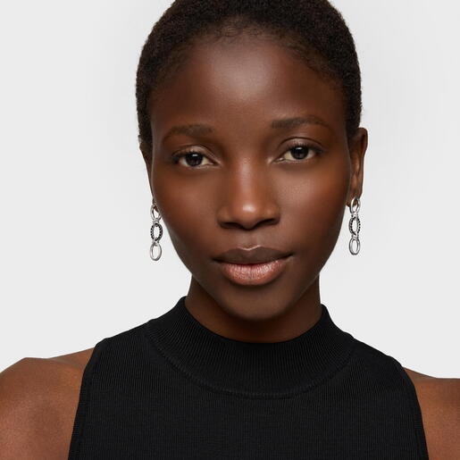 Pendientes largos de plata y espinela negra Straight