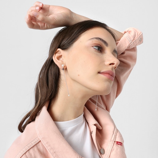 Silver TOUS New Motif Long Earrings with chrome diopside, amethyst and pearls