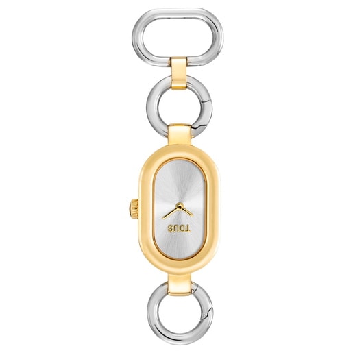 Steel and gold-colored steel analog Brooch/Watch TOUS HOLD OVAL