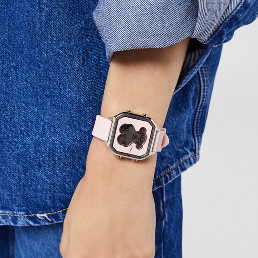 Часы D-Bear Teen из стали с розовым силиконовым ремешком