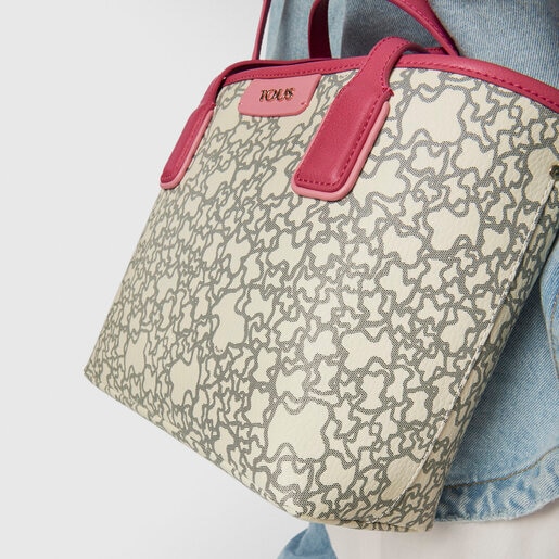 Small beige and fuchsia Kaos Mini tote bag