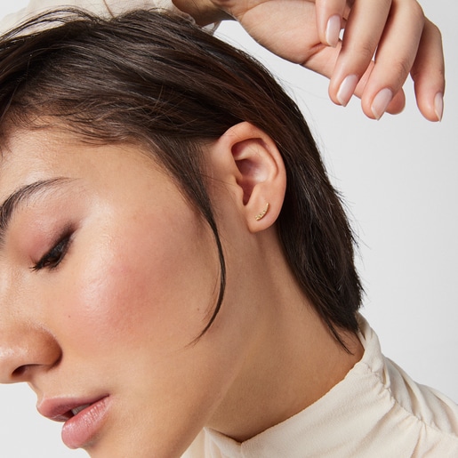 Серьги TOUS Good Vibes с мини-рогом изобилия из золота с бриллиантами