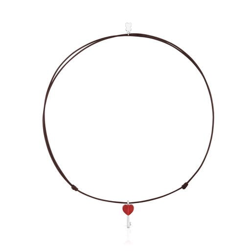 عِقد من الفضة والنايلون البني مُرصّع بالكارنيليان من تشكيلة TOUS Unlock