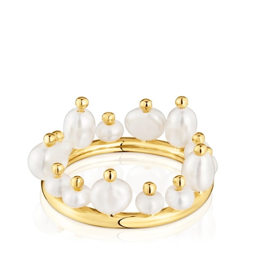 Anillo pequeño con baño de oro 18 kt sobre plata y perlas cultivadas Sugar Party