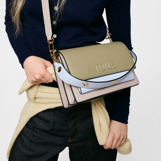 Bandolera mediana topo y verde Audree Saffiano