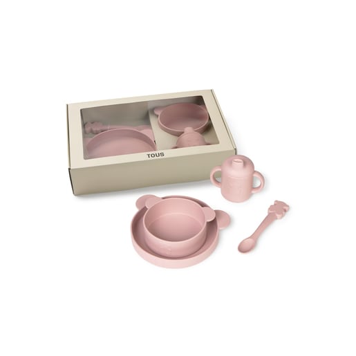 4-piece silicone tableware set in Zoe pink