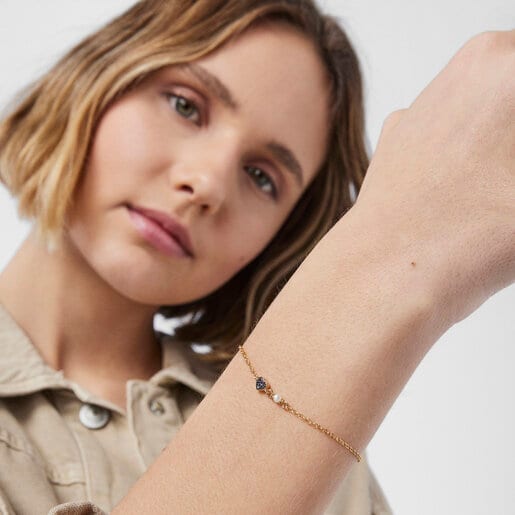 Pulsera con baño de oro 18 kt sobre plata con corazón de amatistas TOUS New Motif