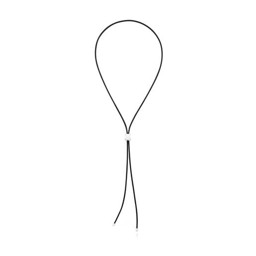 Collar largo de caucho y oso de plata 12 mm Bold Motif