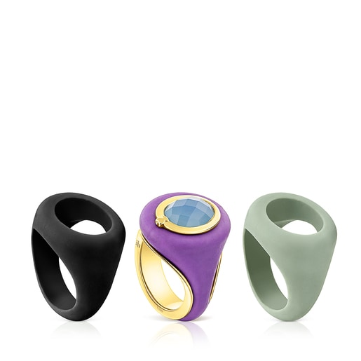 Silver vermeil Virtual Garden Signet ring set with chalcedony | TOUS