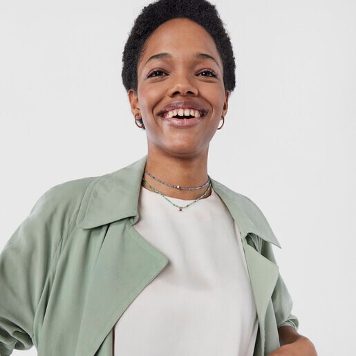 Колье Camille из серебра с розовой позолотой, зеленым горным хрусталем, рубином и жемчугом