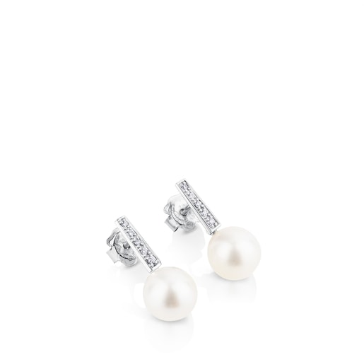 Arracades or blanc amb diamants i perla Les Classiques