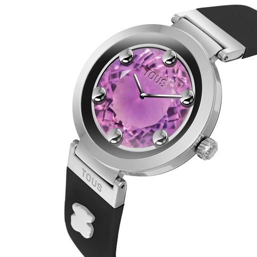 Smartwatch with black strap and steel motifs TOUS S-CONNECT CHARMS