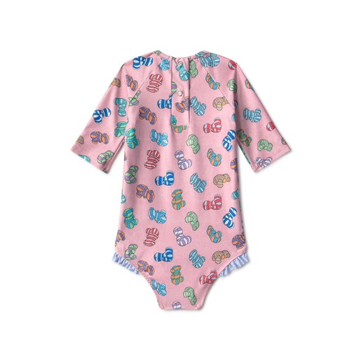 Girls one-piece swimsuit with long sleeves in Candy pink