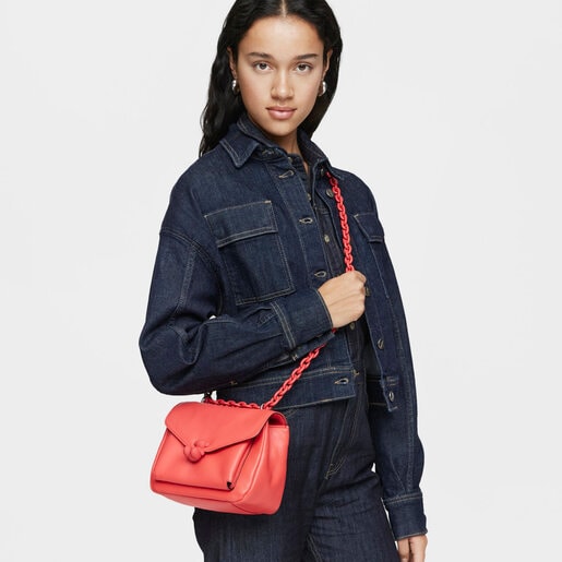 תיק צד TOUS Bold Bear קטן מעור בצבע אלמוג