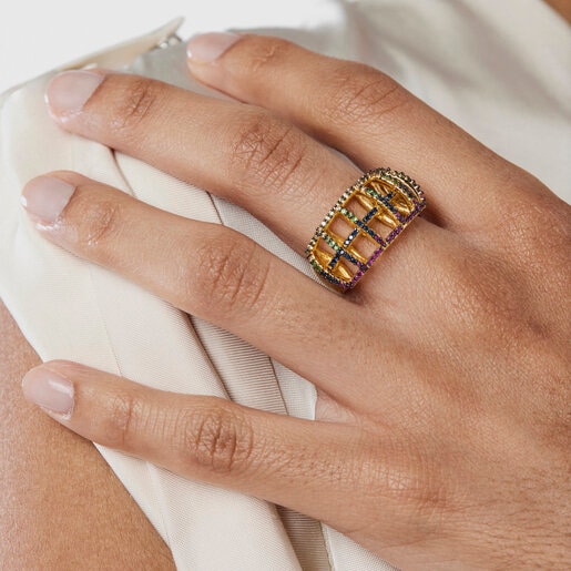 Silver Vermeil Costura Ring with Gemstones