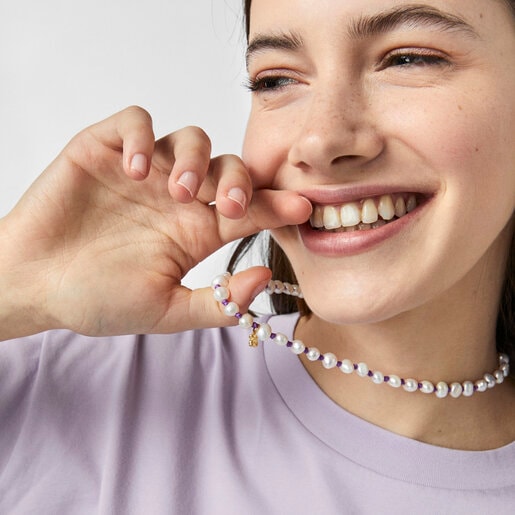 שרשרת TOUS Joy Bits מניילון בצבע לילך עם פנינים