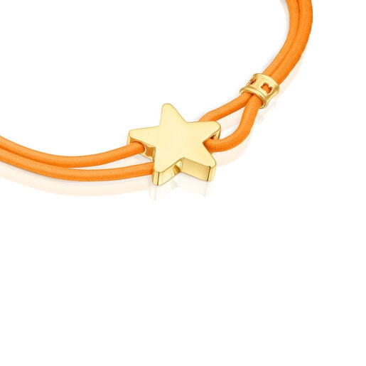 Pulsera elástica naranja con estrella con baño de oro 18 kt sobre plata Sweet Dolls