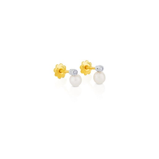 Aretes de oro blanco, diamantes y perlas cultivadas Basics