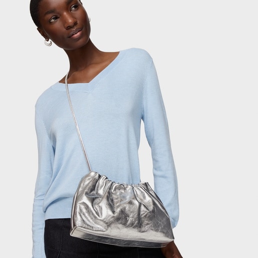 Clutch bandolera de piel plata TOUS Cloud
