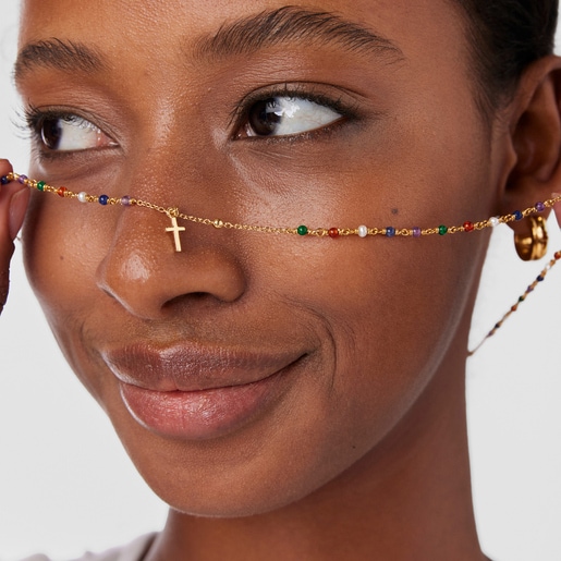 Collar rosario con baño de oro 18 kt sobre plata y gemas y motivo cruz Tamara Falcó X TOUS