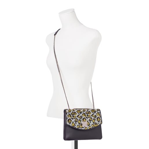 Small black  leather Liz Wild Sequins crossbody bag