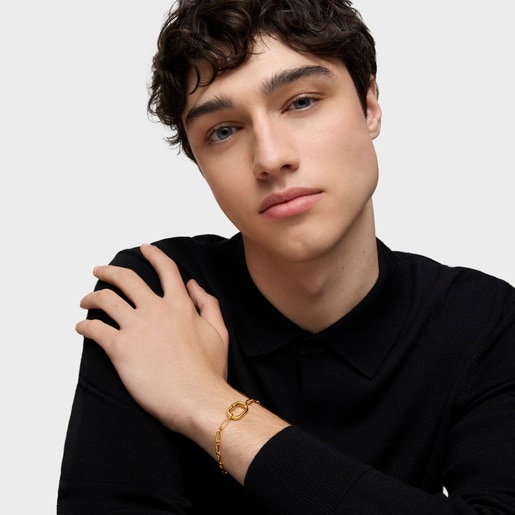 Pulsera cadena con baño de oro 18 kt sobre plata y anilla Hold Oval