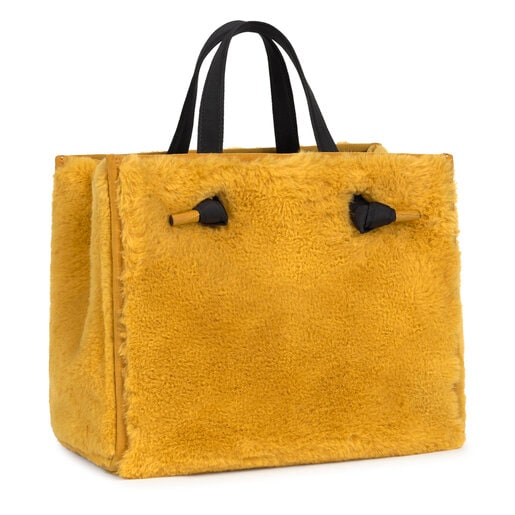 Μεσαίου μεγέθους μουσταρδί τσάντα για Ψώνια Amaya Fur