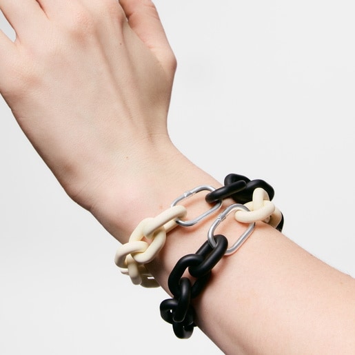 Silver chain Bracelet in black with ring TOUS Hold Oval