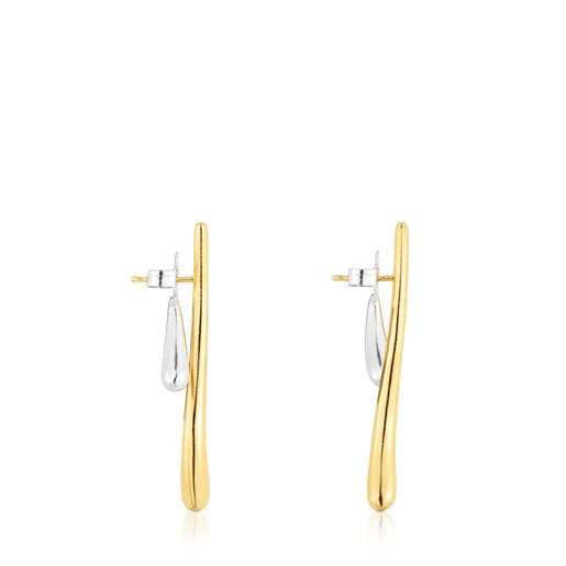 Aretes de plata y baño de oro 18 kt sobre plata doble onda New Hav