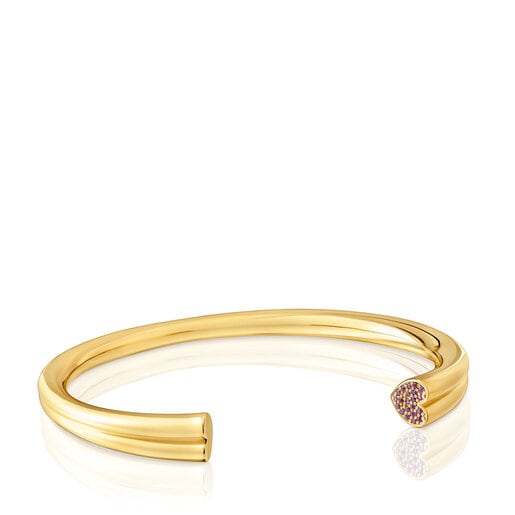 18kt gold plating over silver Bangle with heart motif with rhodolites TOUS 1950