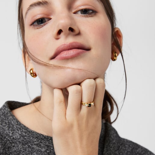 Silver Vermeil Glaring Ring with Onyx and Zirconia