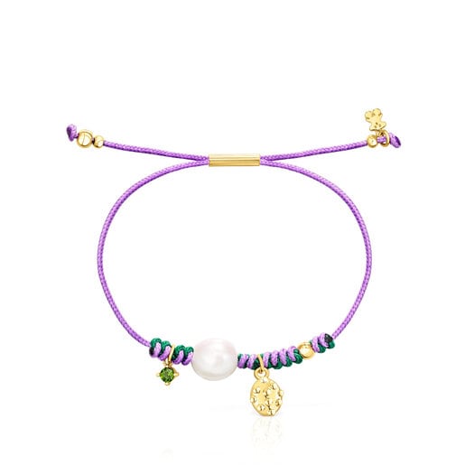 Bracelet Virtual Garden en nylon avec chromo-diopside et perle de culture