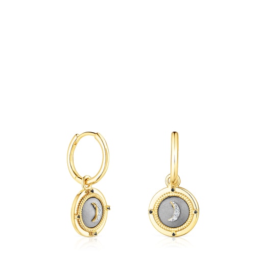 Short silver vermeil Magic Nature Earrings with diamonds