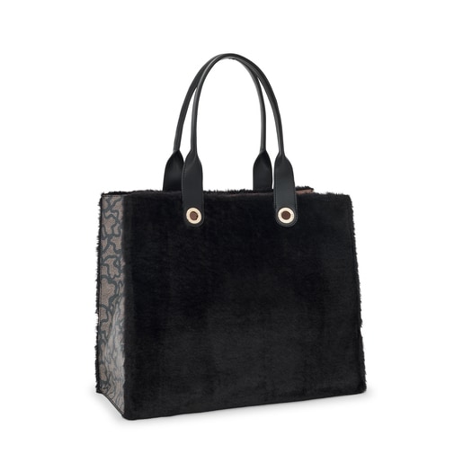 Μεγάλου μεγέθους μαύρη τσάντα για ψώνια Amaya Kaos Icon Fur