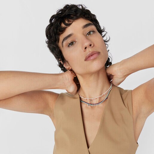 Колье Camille из розового вермеля с иолитом и жемчугом