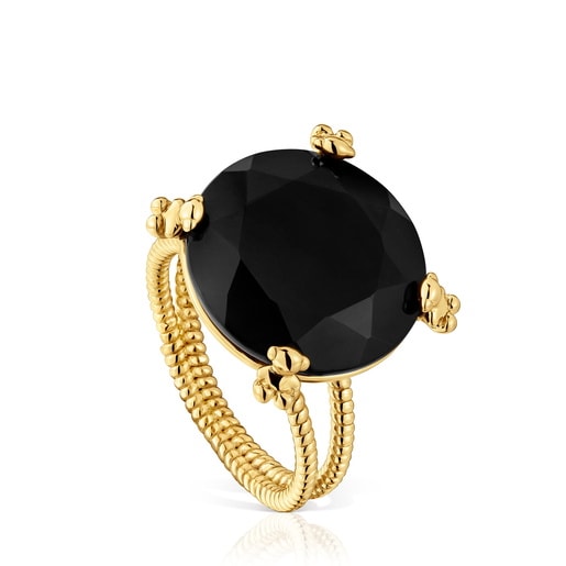Ring with 18kt gold plating over silver and onyx Cachito Mío