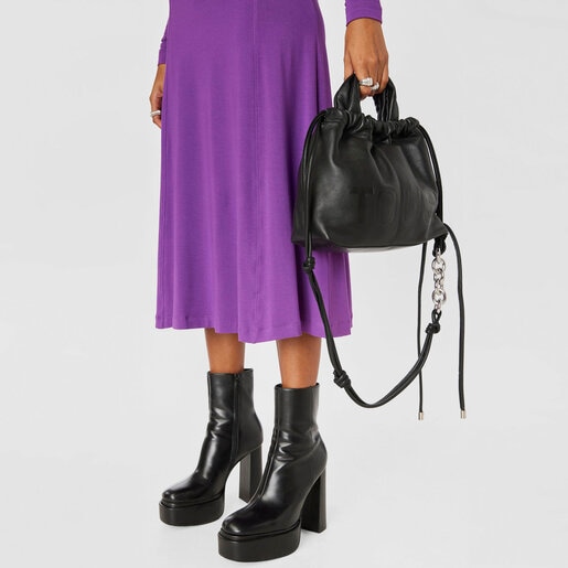 תיק TOUS Cloud בינוני עם רצועת כתף אחת מעור שחור